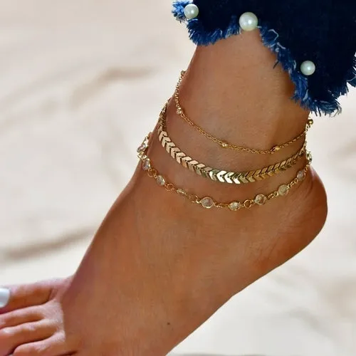 4pc/set Bohemia Shell Chain Anklet Sets For Women Sequins Ankle