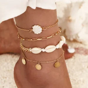 4pc/set Bohemia Shell Chain Anklet Sets For Women Sequins Ankle