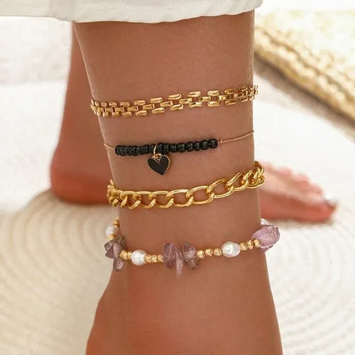 4pc/set Bohemia Shell Chain Anklet Sets For Women Sequins Ankle