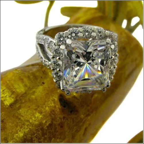 5 Carat Radiant Cubic Zirconia in Halo Platinum Engagement Ring