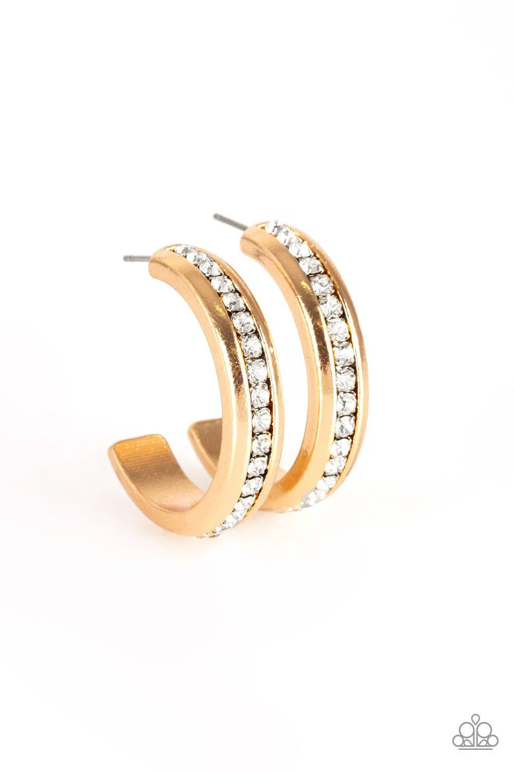 5th Avenue Fashionista Gold and White Hoop Earrings - Paparazzi Accessories