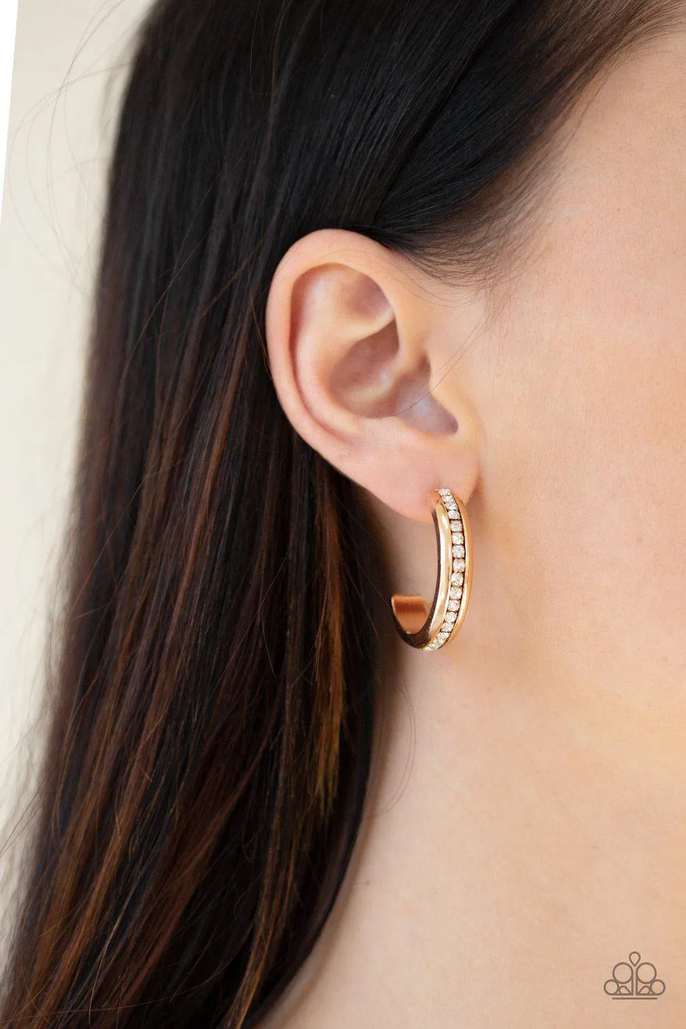 5th Avenue Fashionista Gold and White Hoop Earrings - Paparazzi Accessories