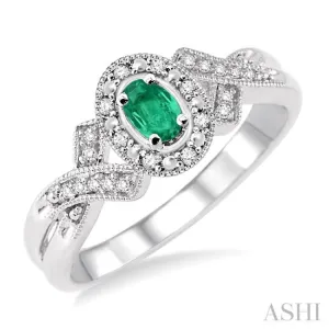 5x3 MM Oval Cut Emerald and 1/50 Ctw Single Cut Diamond Ring in Sterling Silver