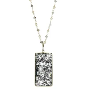 925 Sterling Silver Stone Chain and Semi Precious Rectangle Pendant Necklace