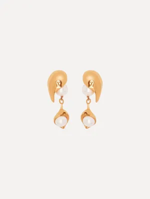 Abstract Leaf Pearl Drop Earrings