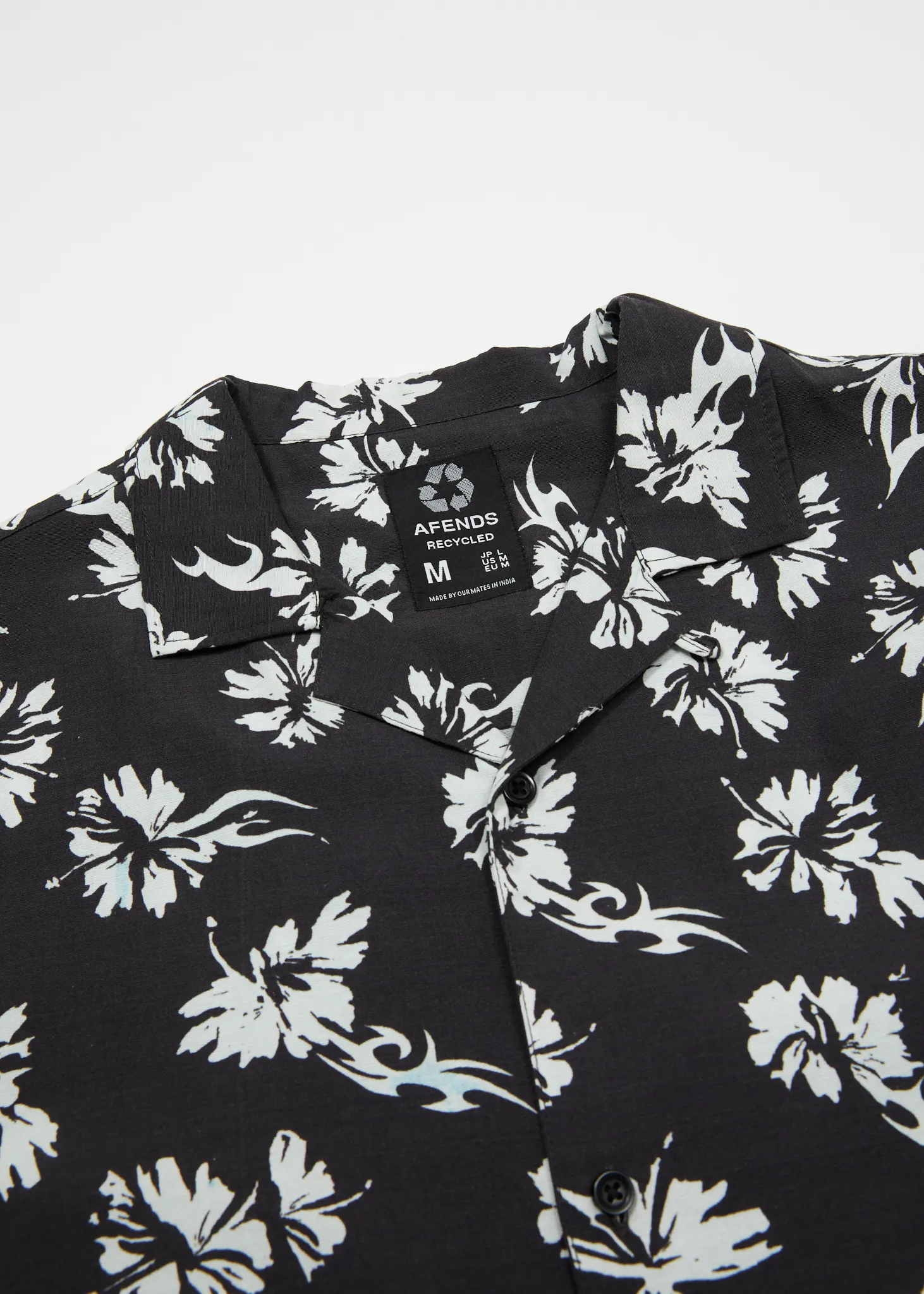 AFENDS Mens Hibiscus - Cuban Shirt - Black