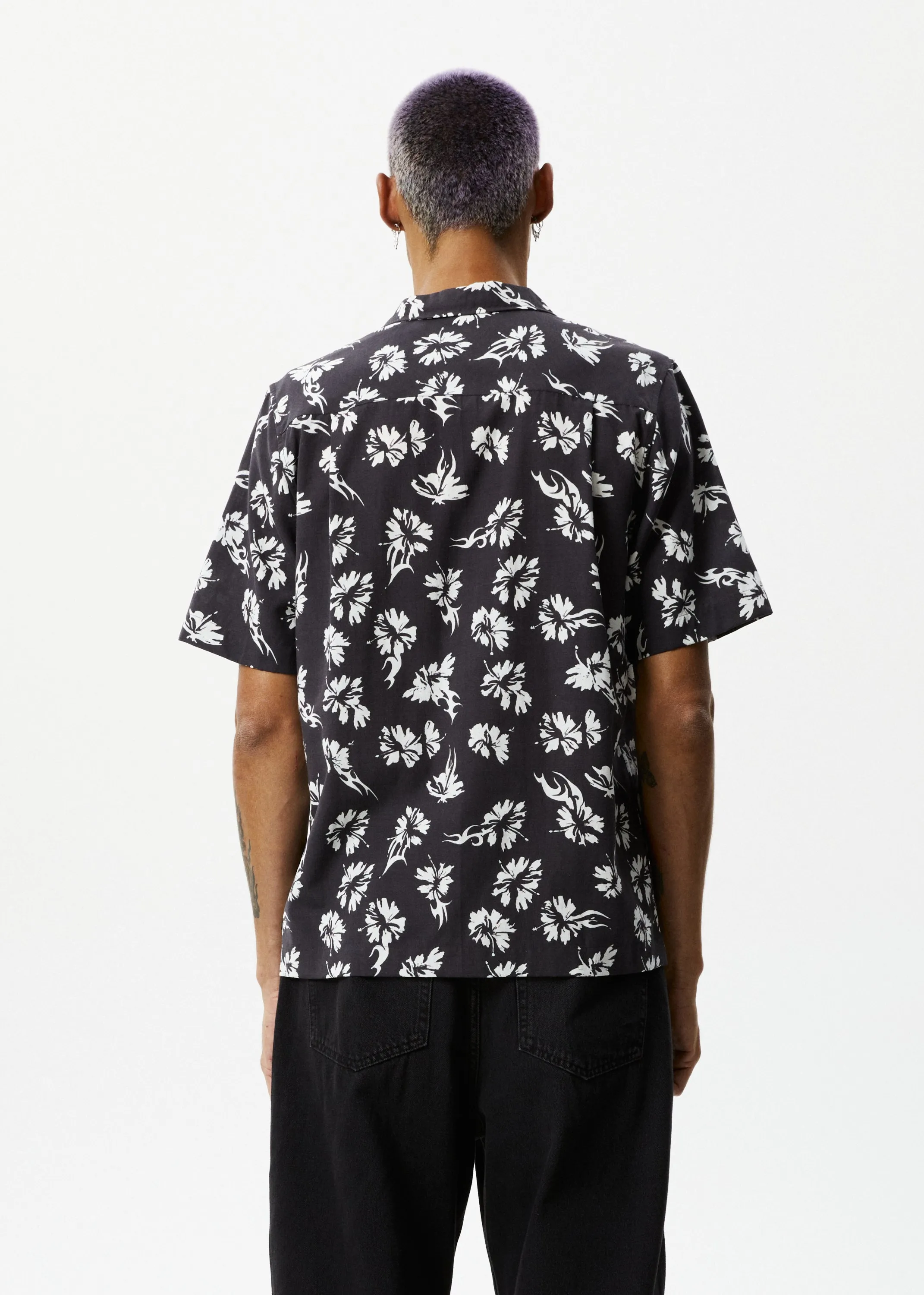 AFENDS Mens Hibiscus - Cuban Shirt - Black