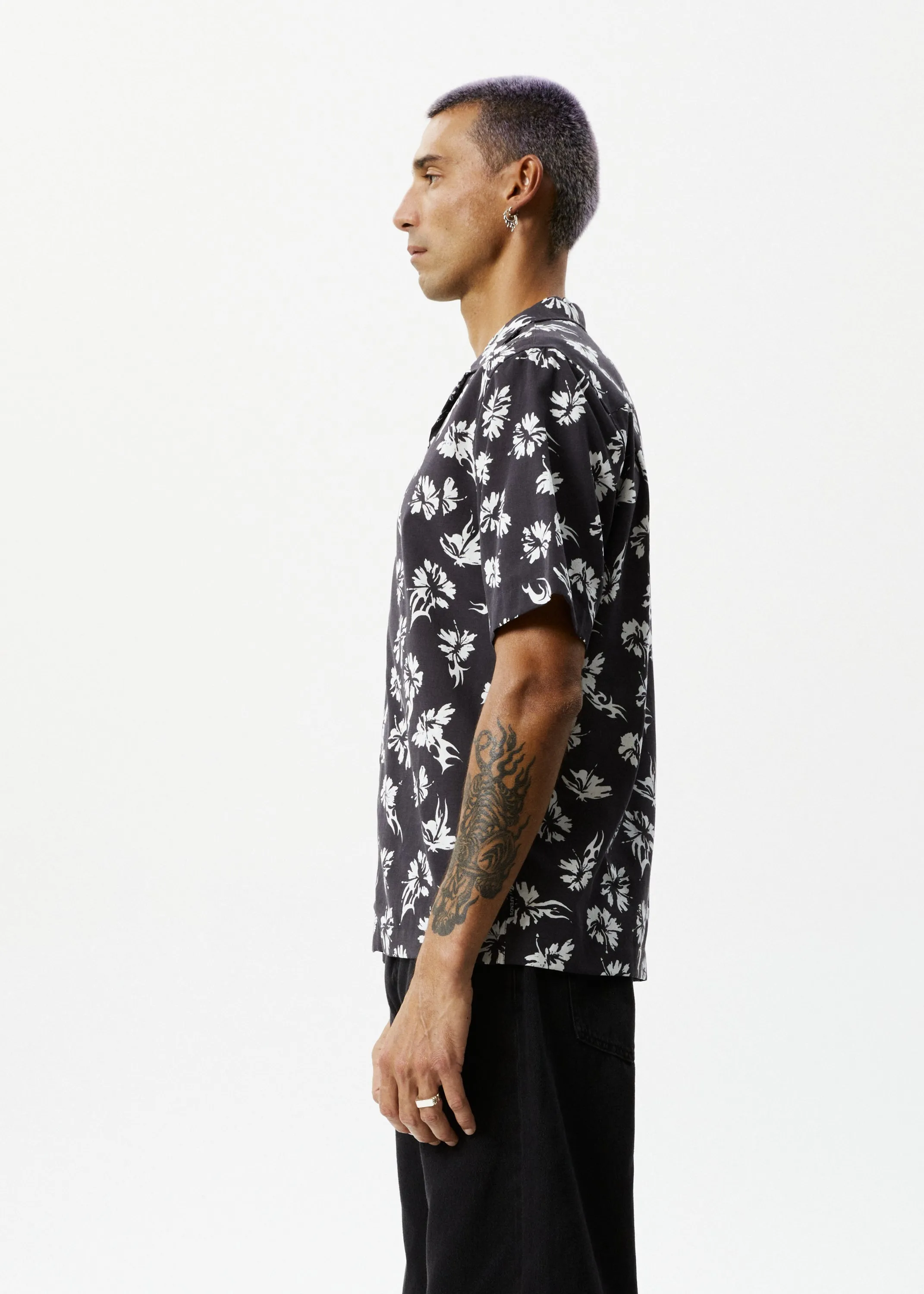 AFENDS Mens Hibiscus - Cuban Shirt - Black