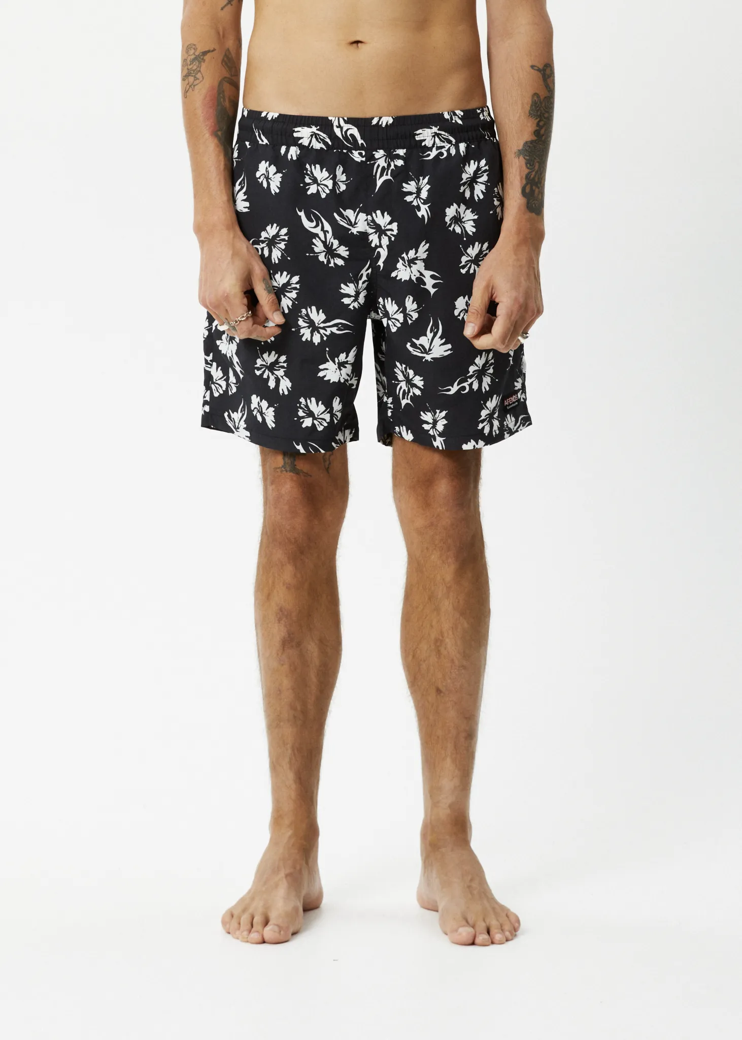 AFENDS Mens Hibiscus - Swim Short 18" - Black