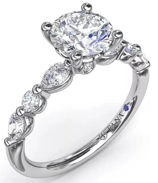 Alternating Teardrop and Round Diamond Engagement Ring