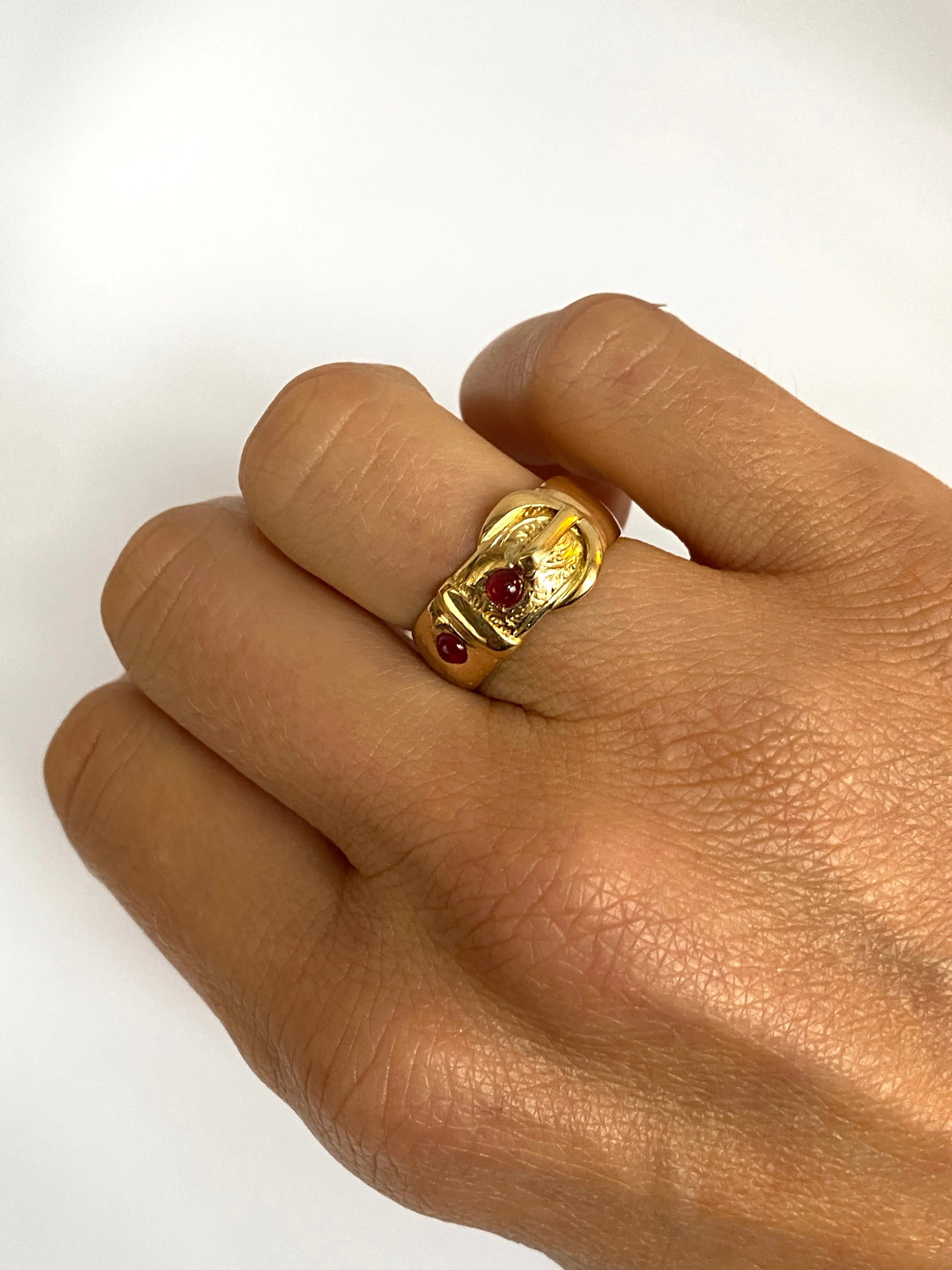 Antique, Victorian 18ct Gold Ruby Buckle Ring, Hallmarked for 18ct Gold, London and 1917 (7.52g)