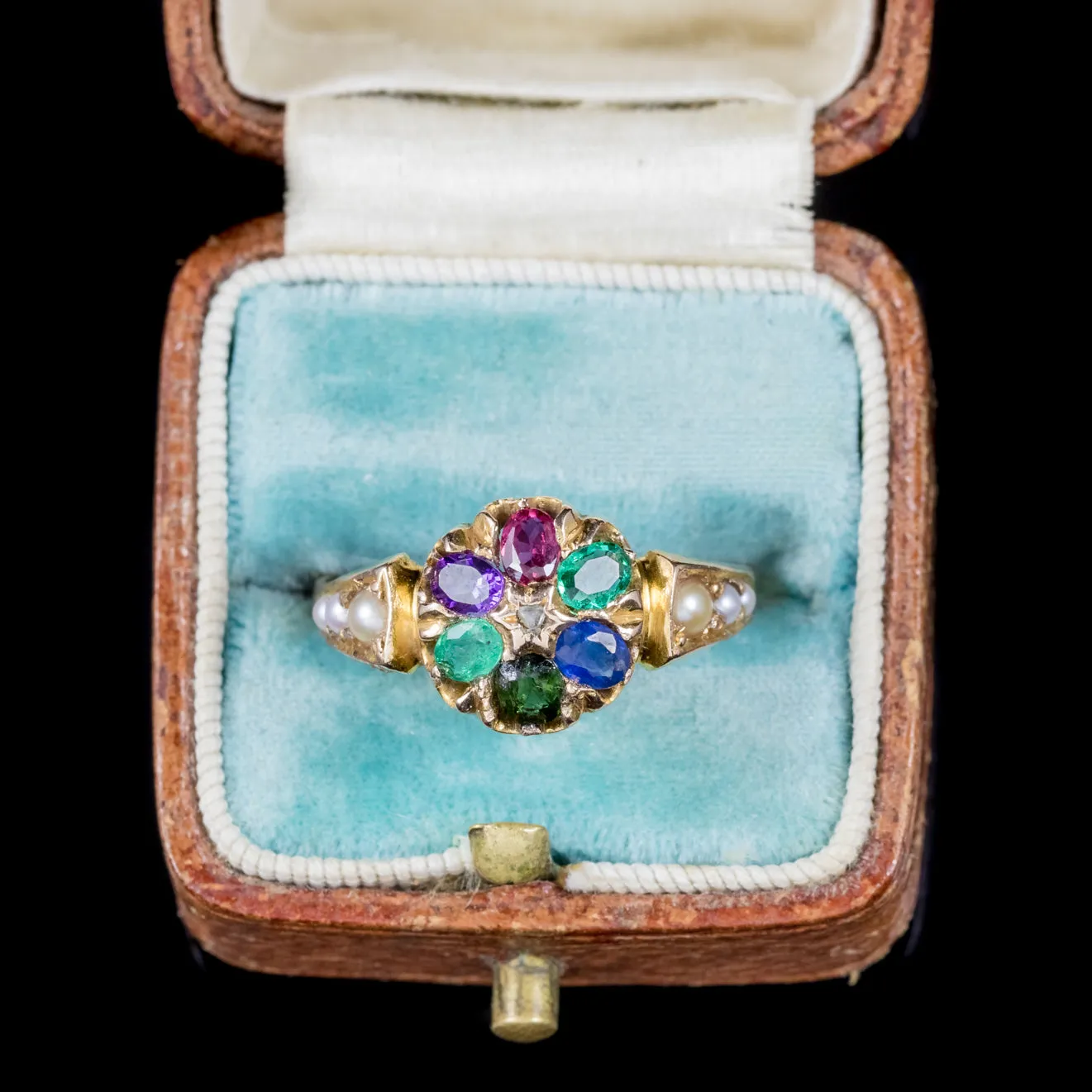 Antique Victorian Gemstone Dearest Ring 15Ct Gold Dated 1874