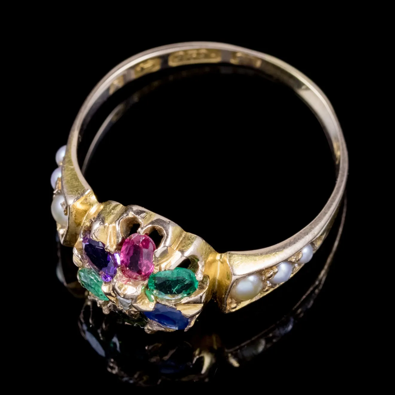 Antique Victorian Gemstone Dearest Ring 15Ct Gold Dated 1874