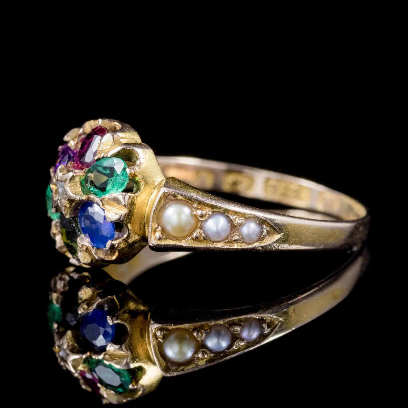 Antique Victorian Gemstone Dearest Ring 15Ct Gold Dated 1874