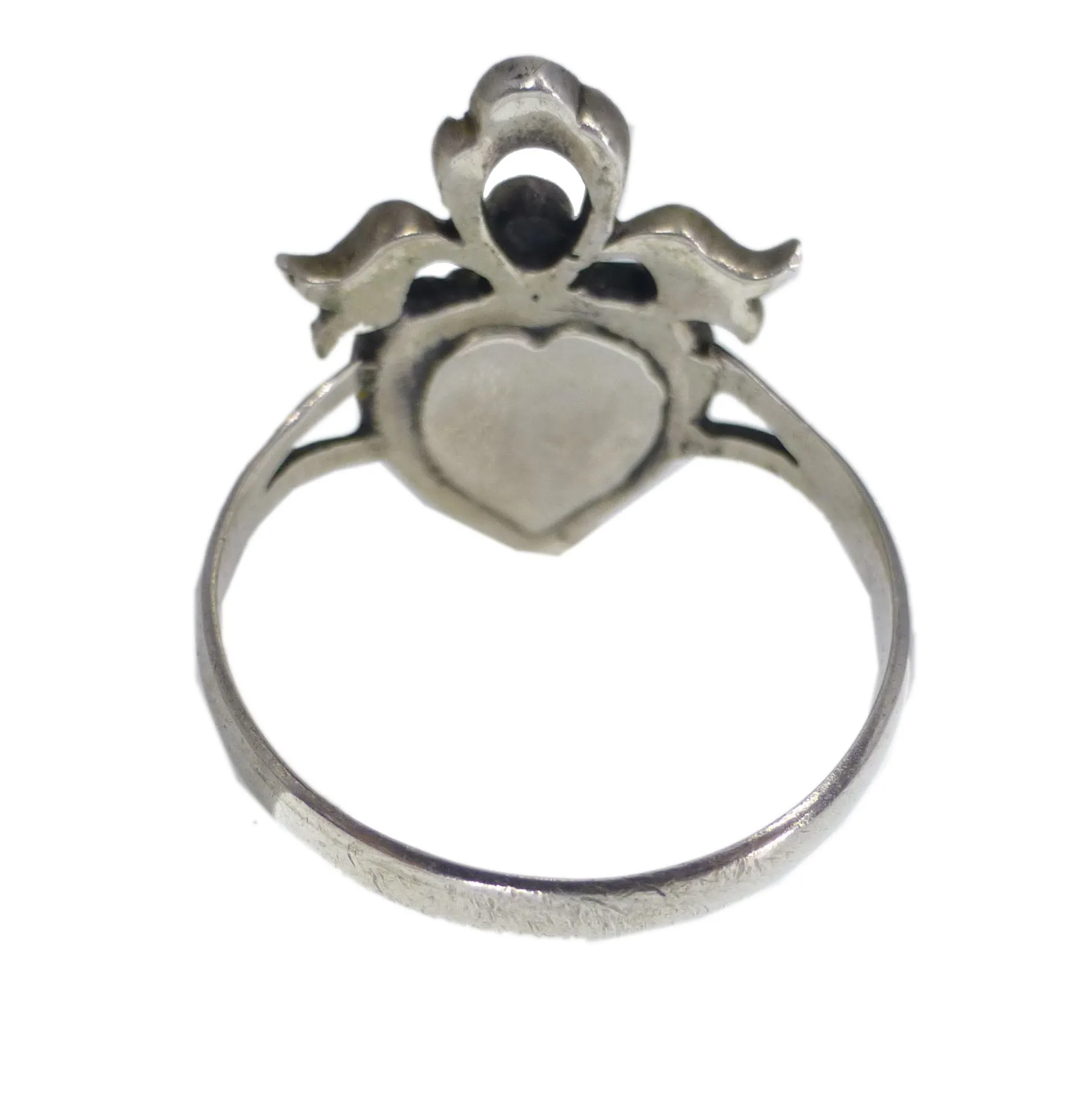 Antique Victorian Silver Carnelian Heart & Bow Ring