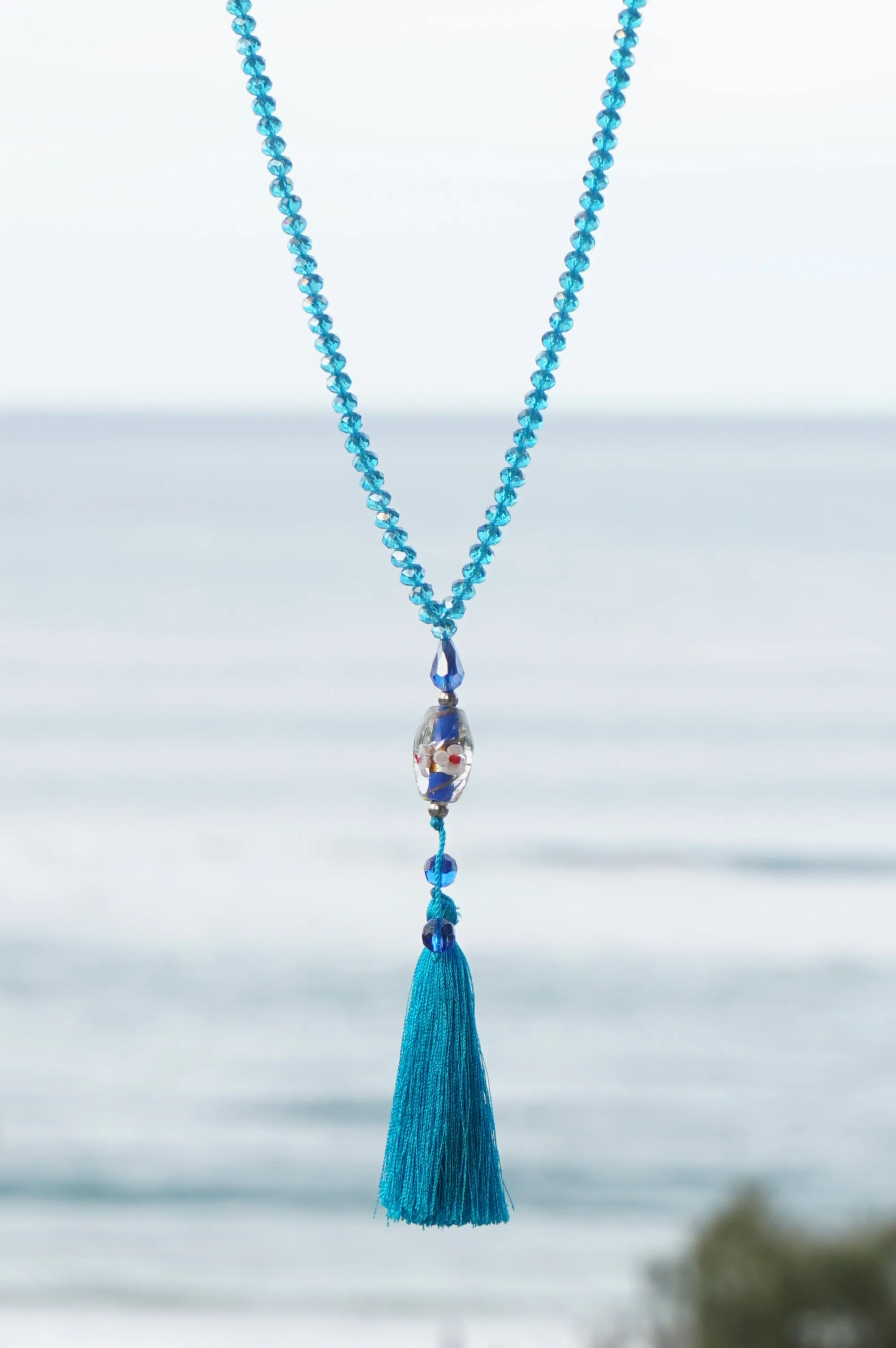 Aqua Blue Tassel Necklace