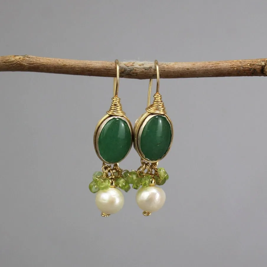 Aventurine Peridot Pearl Ronit Earrings