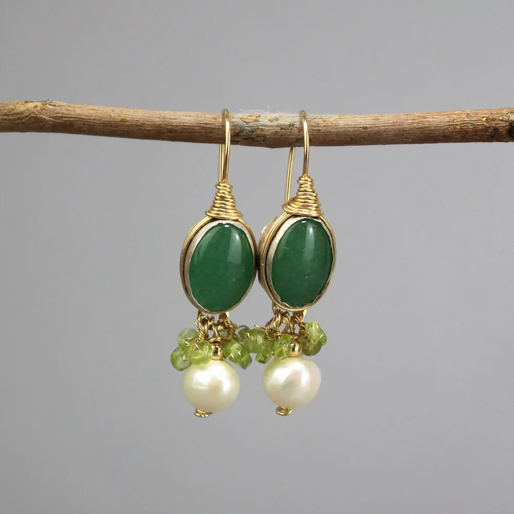 Aventurine Peridot Pearl Ronit Earrings