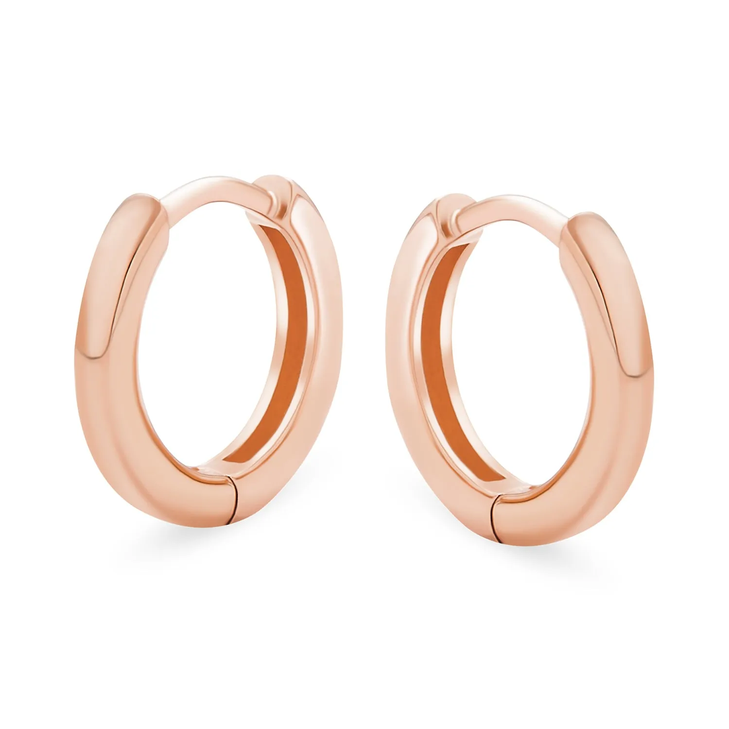 Basic Thin Hoop Huggie Earrings for Men Rose Gold Plated Sterling Silver