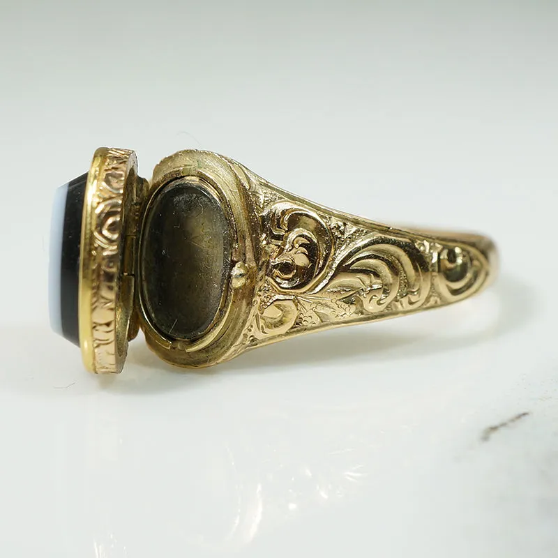 Beautiful 19thc Banded Agate Locket Ring