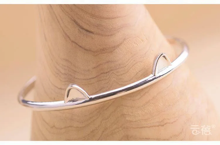 Beautiful 925 Sterling Silver Bangles Cat Cuff Bangles & Bracelets