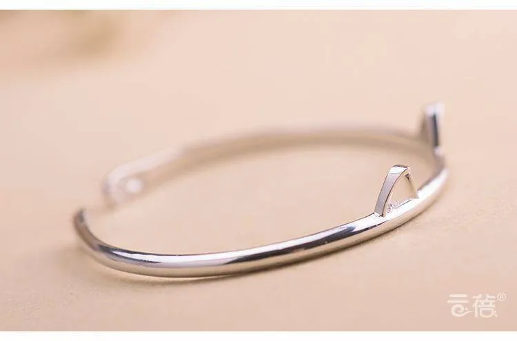 Beautiful 925 Sterling Silver Bangles Cat Cuff Bangles & Bracelets