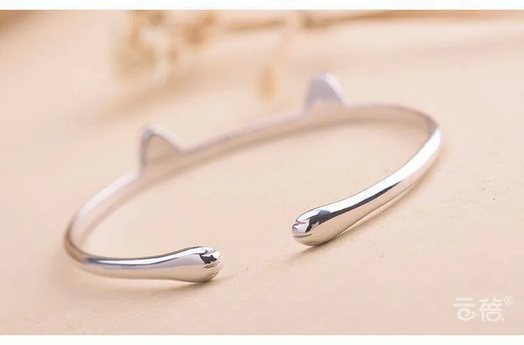 Beautiful 925 Sterling Silver Bangles Cat Cuff Bangles & Bracelets