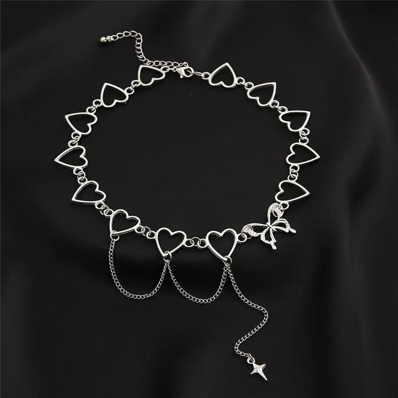 BerriesJam - Metal Heart Neck Aesthetic Chains Necklace