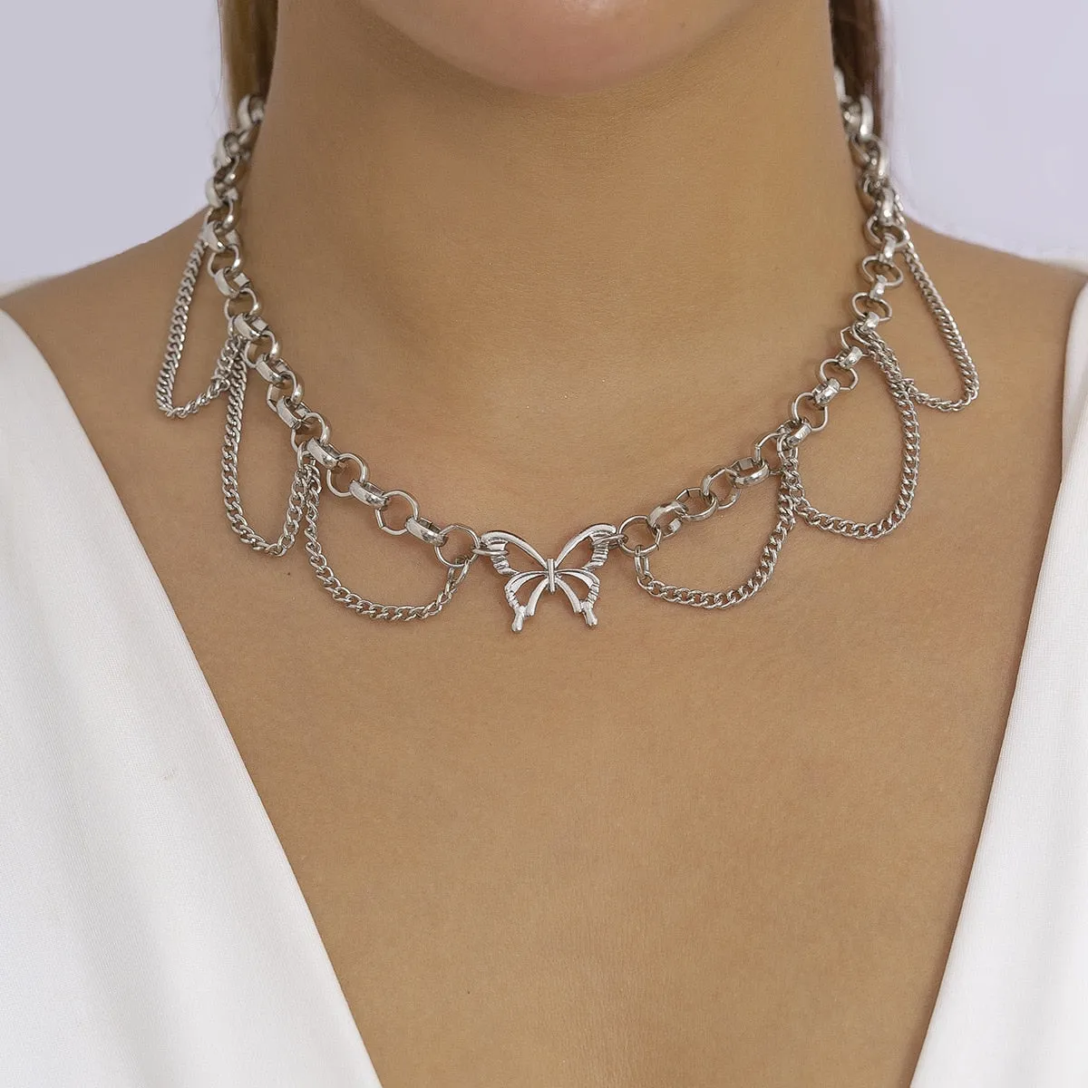 BerriesJam - Metal Heart Neck Aesthetic Chains Necklace