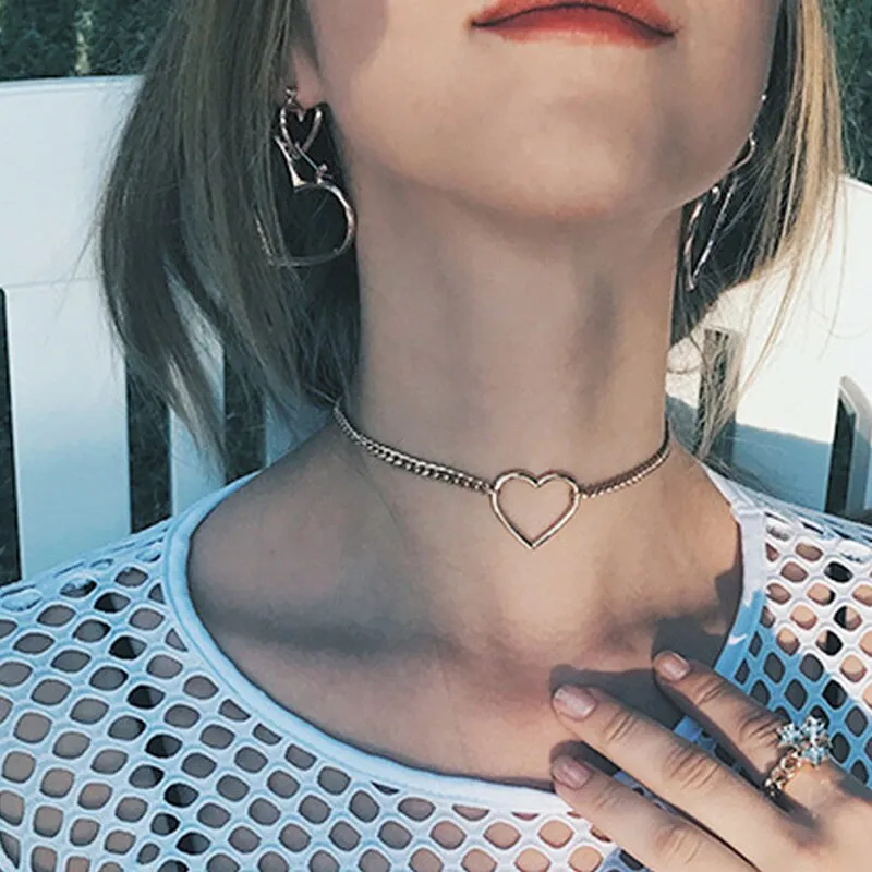 BerriesJam - Metal Heart Neck Aesthetic Chains Necklace