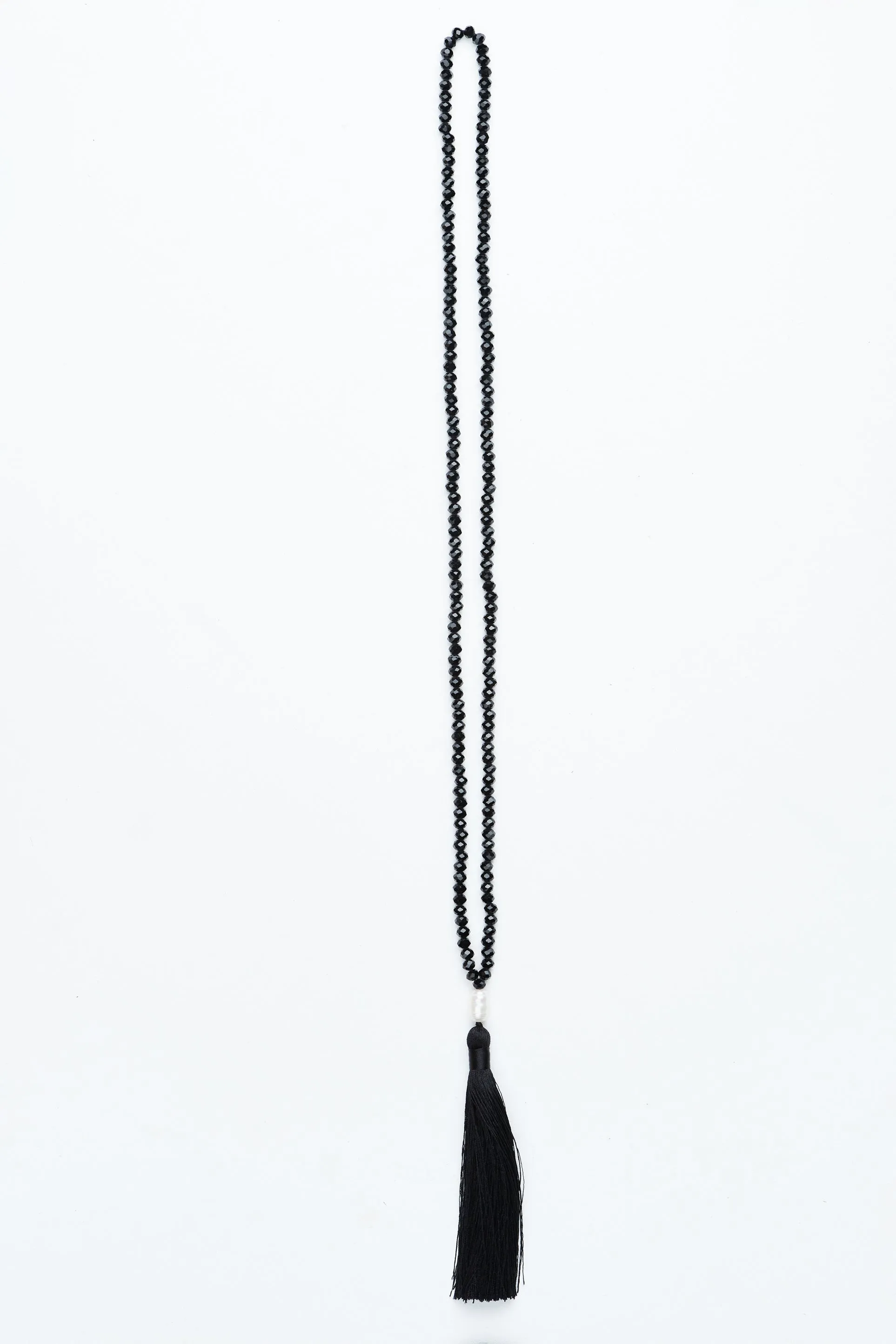 Black Beaded Pearl Tassel Necklace