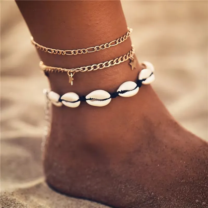 Boho Ocean Beach Sea Shell Cowrie Ankle