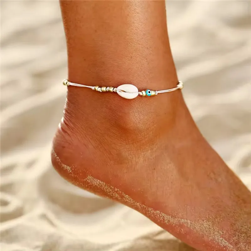 Boho Ocean Beach Sea Shell Cowrie Ankle