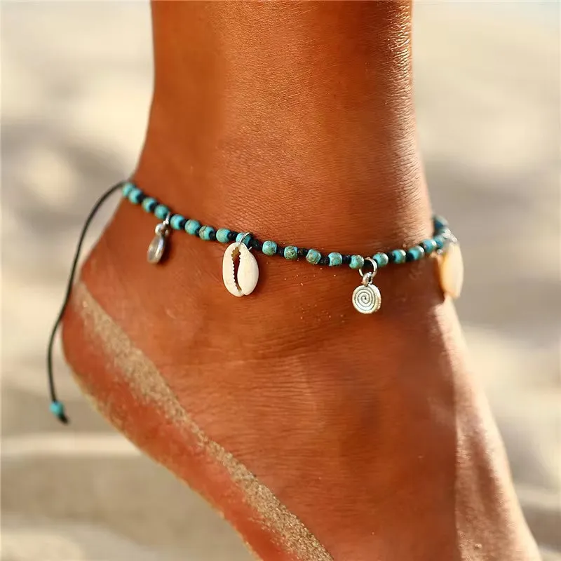 Boho Ocean Beach Sea Shell Cowrie Ankle