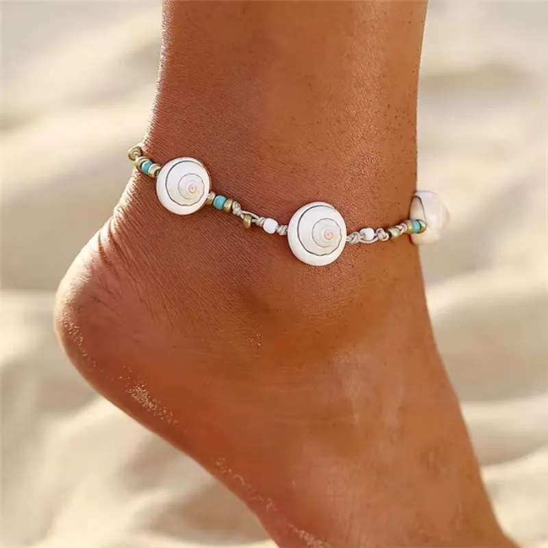 Boho Ocean Beach Sea Shell Cowrie Ankle