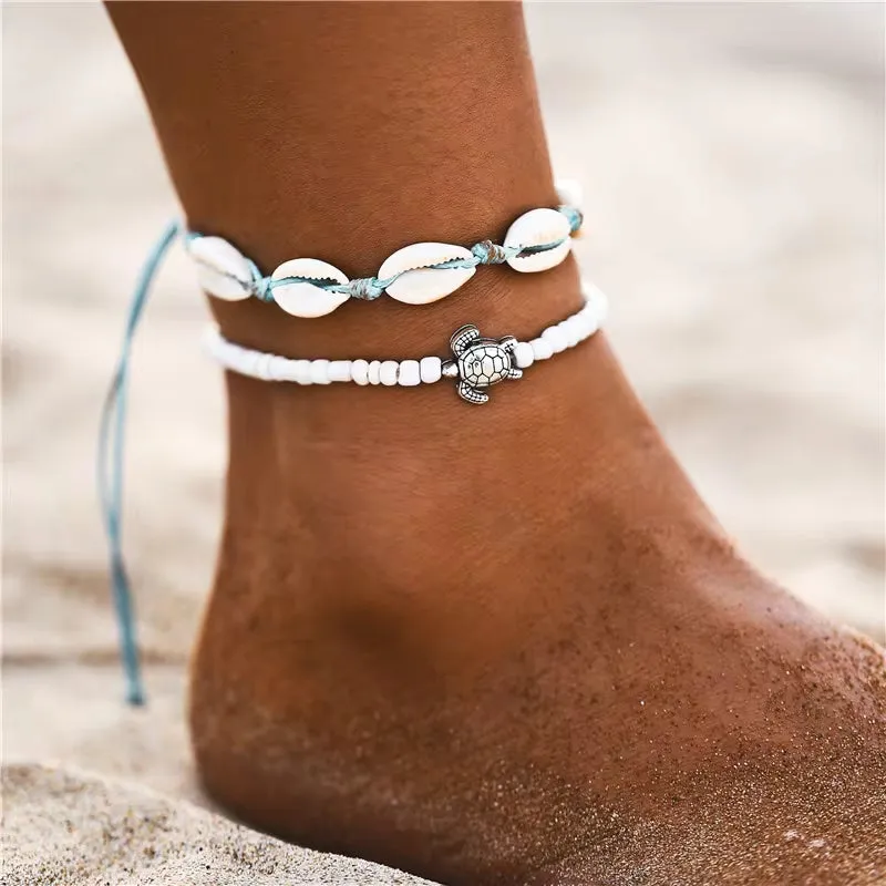 Boho Ocean Beach Sea Shell Cowrie Ankle