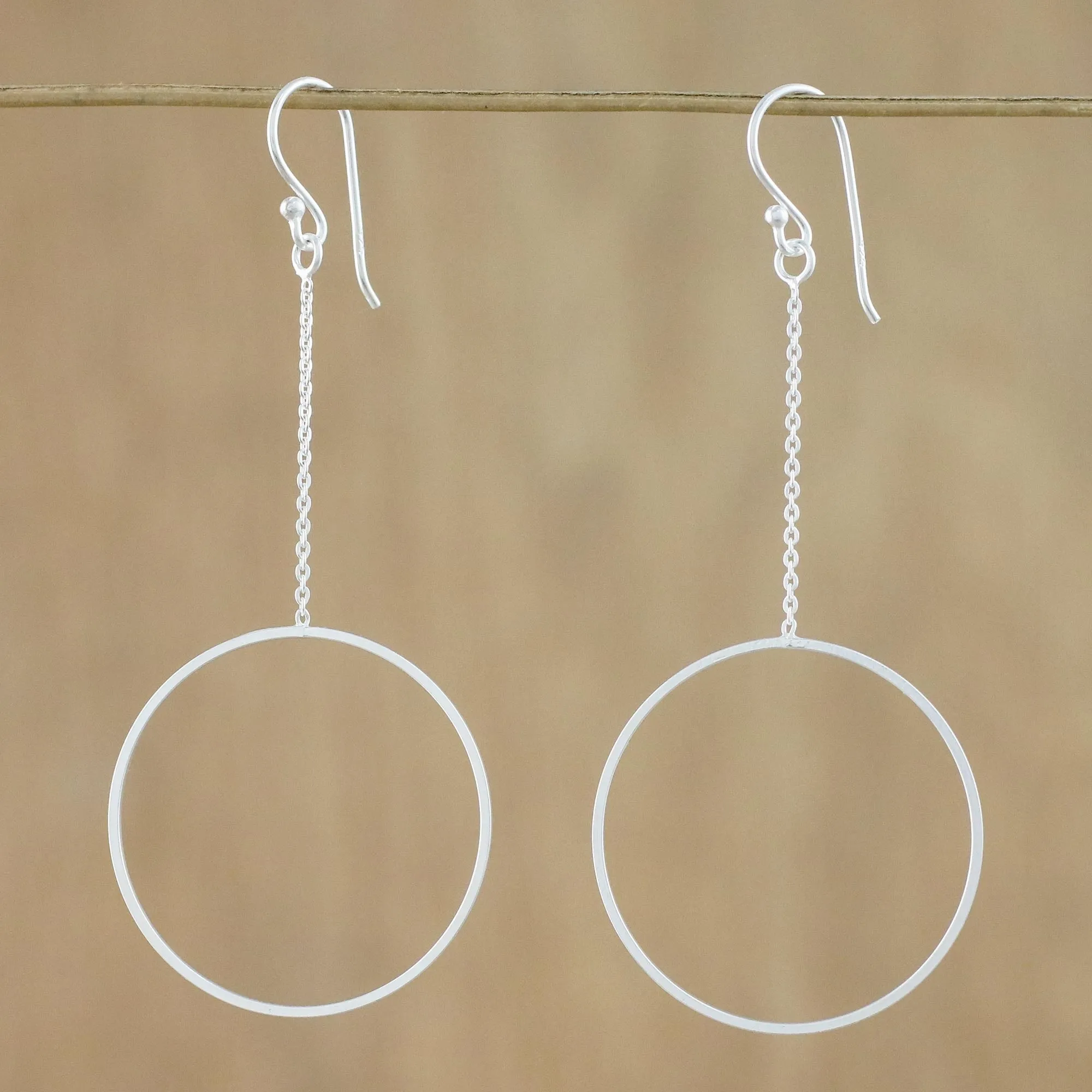 Breezy Circle Thai Matte Finish Sterling Silver Circle Dangle Earrings