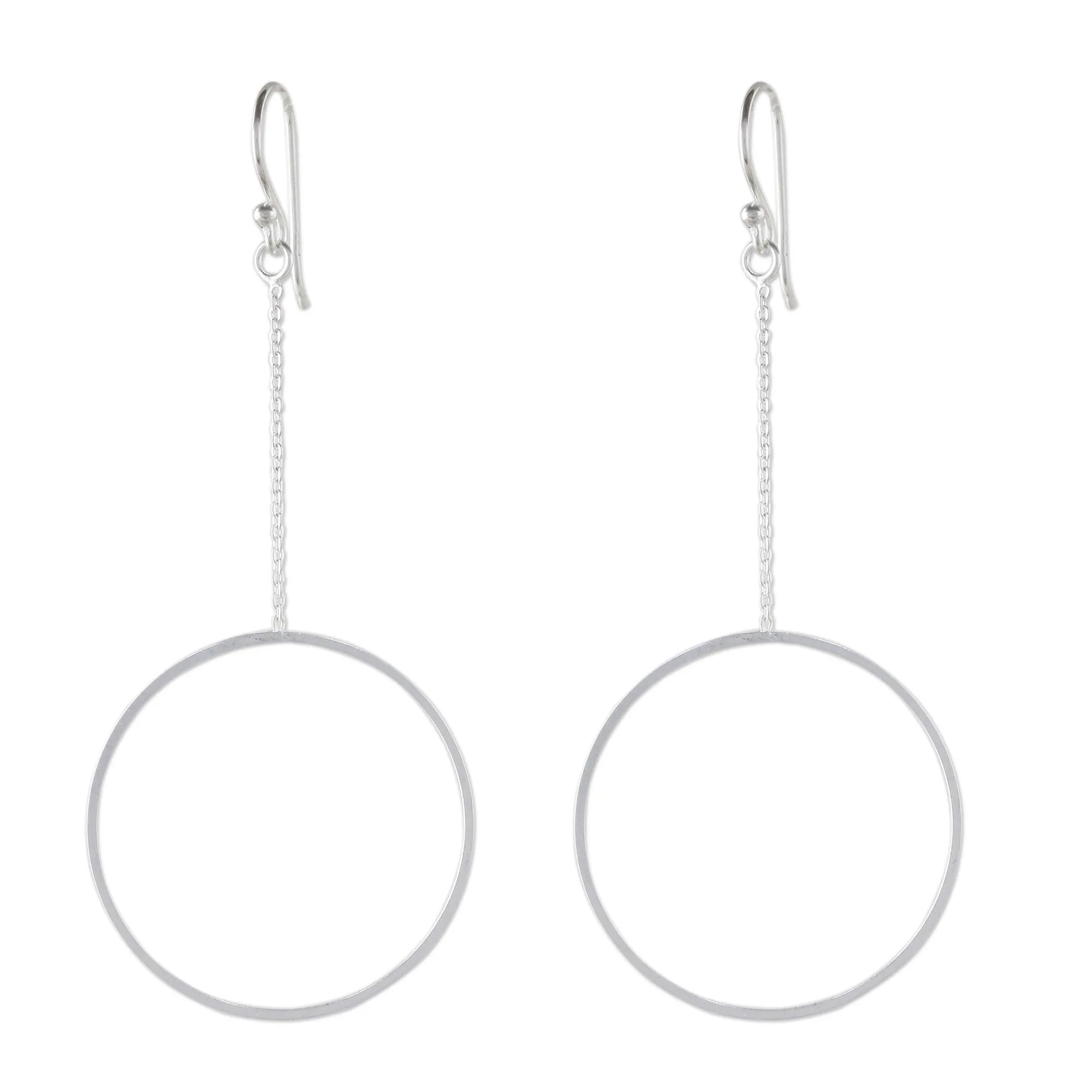 Breezy Circle Thai Matte Finish Sterling Silver Circle Dangle Earrings