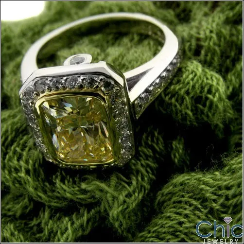 Canary Radiant Cut Cubic Zirconia 2 Carat Bezel Ring in Halo 14k Gold