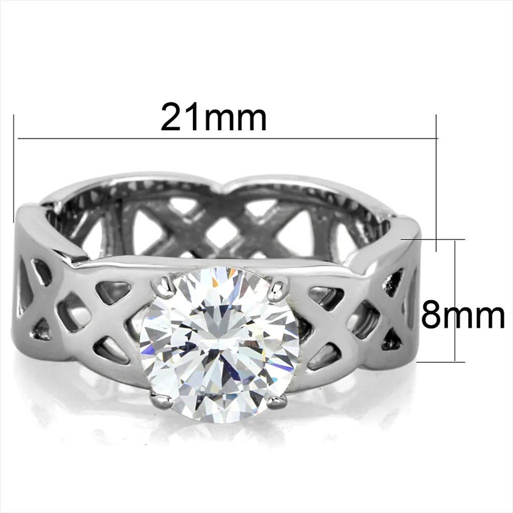 CJG2711 Stainless Steel Filigree CZ Engagement Ring