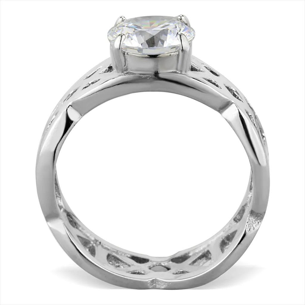 CJG2711 Stainless Steel Filigree CZ Engagement Ring