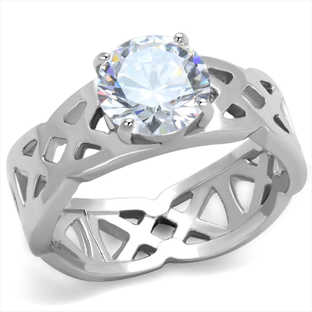 CJG2711 Stainless Steel Filigree CZ Engagement Ring