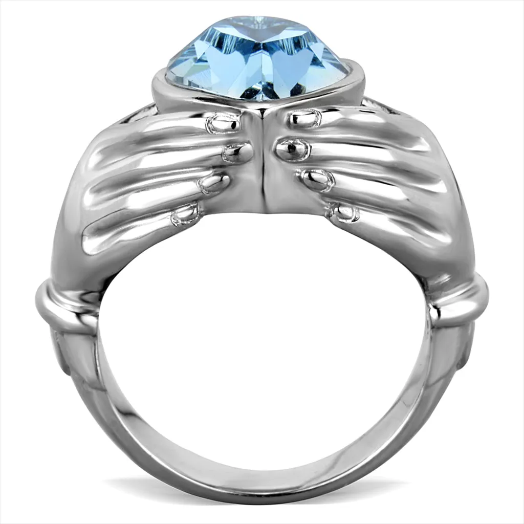 CJG2714 Loving Arms Aquamarine Crystal Stainless Steel Ring