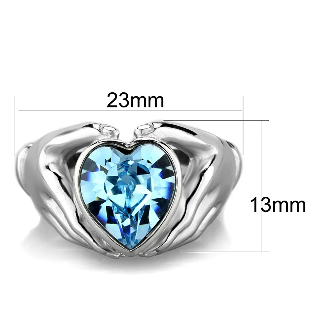 CJG2714 Loving Arms Aquamarine Crystal Stainless Steel Ring