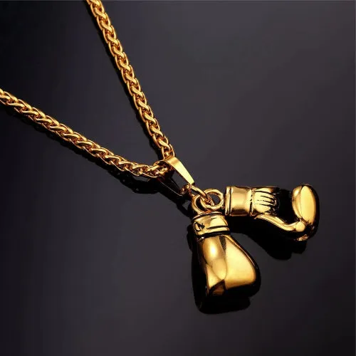 Classy Men Gold Boxing Gloves Pendant Necklace