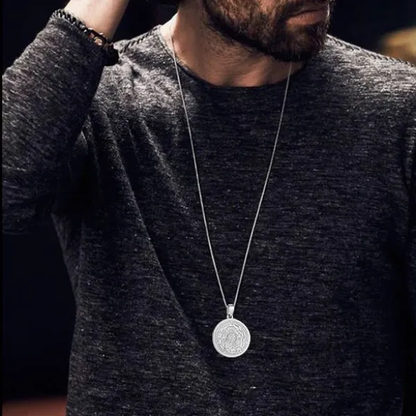 Classy Men Silver Coin Pendant Necklace