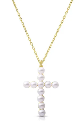 Cross Pearl Pendant Necklace