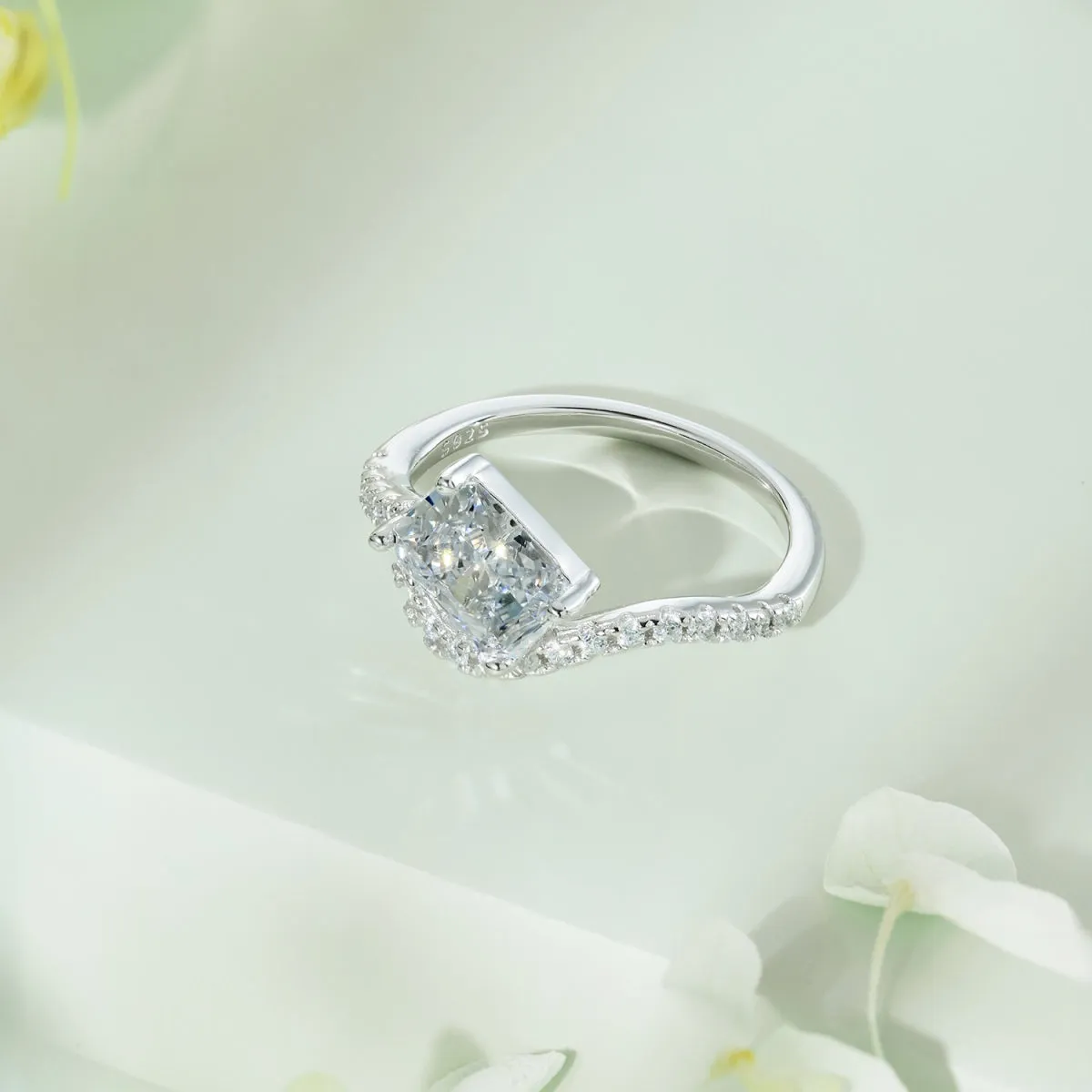 Curved Contour 2 Carat Clear Radiant Cut Engagement Ring