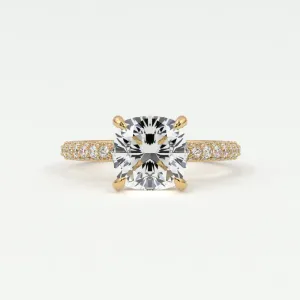 Cushion Cut Pave Diamond Hidden Halo Triple Row Band