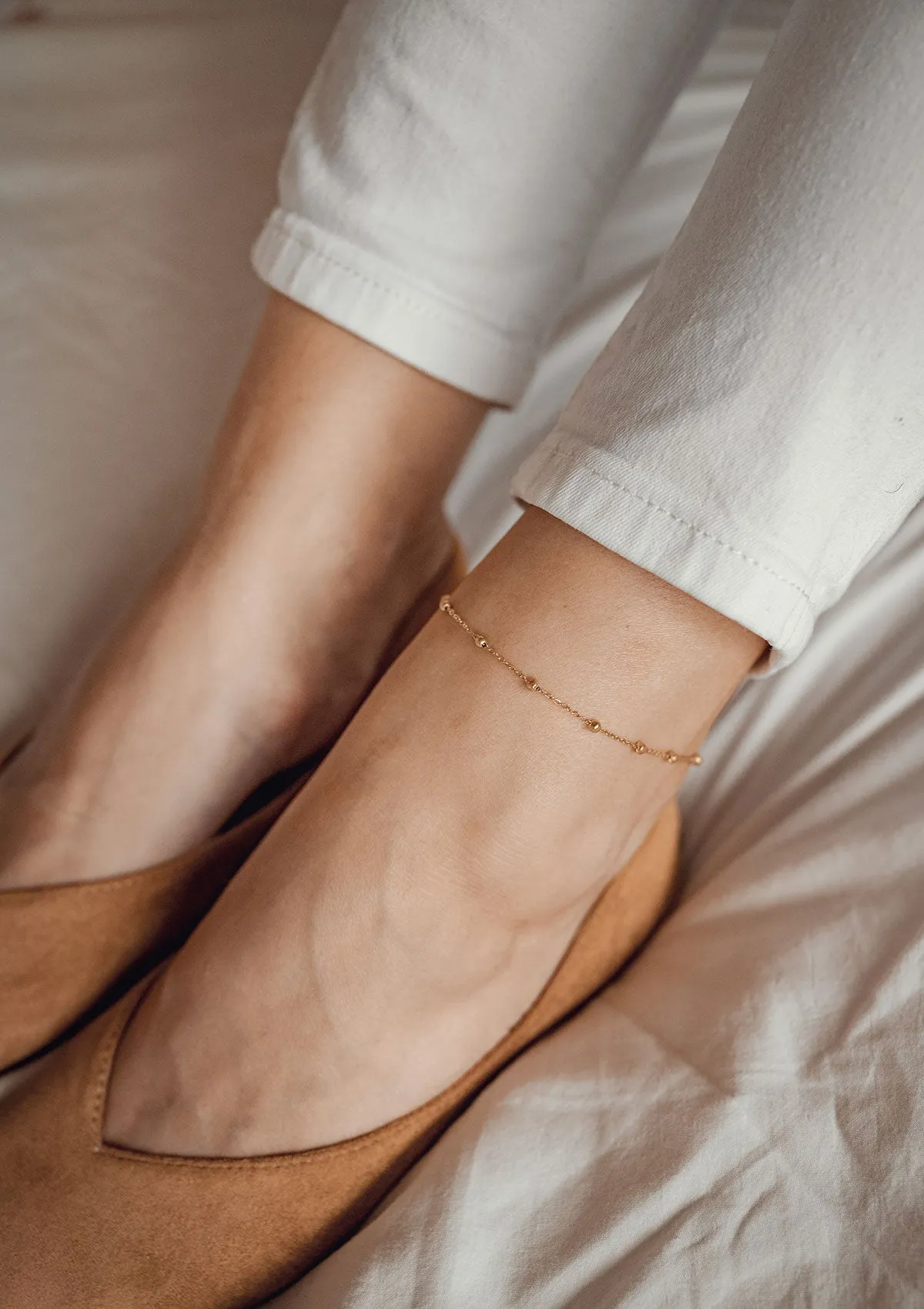 Delicate Ball Chain Anklet Gold